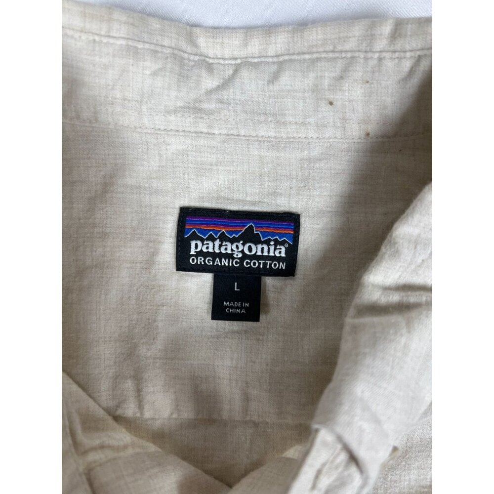 Patagonia Men's Large Linen Organic Cotton Long Sleeve Button Up Shirt Beige - Picture 3 of 12